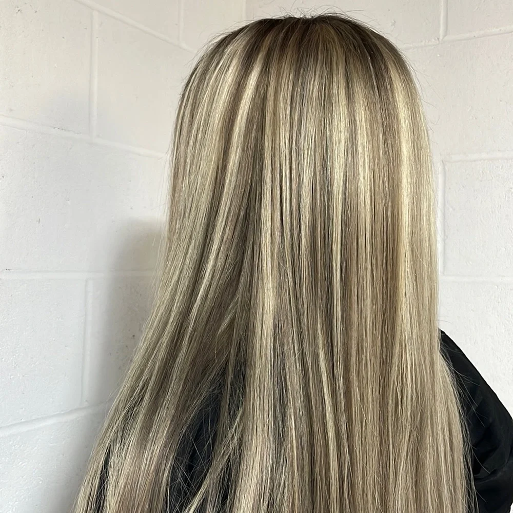 NWT ash blonde human hair wig highlights 100%virgin Remy preplucked hand tied 32